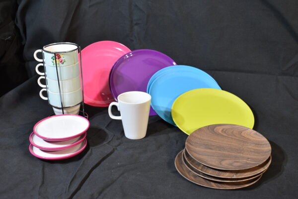 Assorted plates and Cups & Mug tower