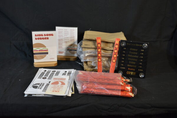 Brown paper bags, Chopsticks, Menus, business hours