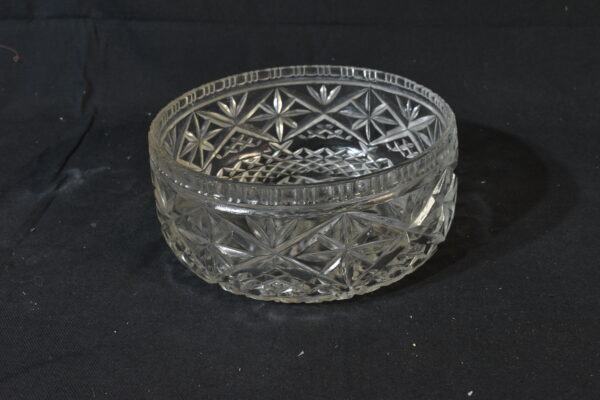 Glass bowl with cut glass criss cross pattern