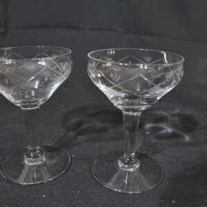 2x Etched sherry glasses