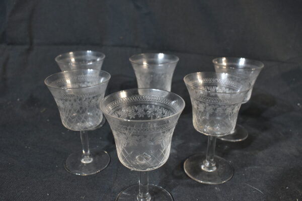 6x Printed sherry glasses
