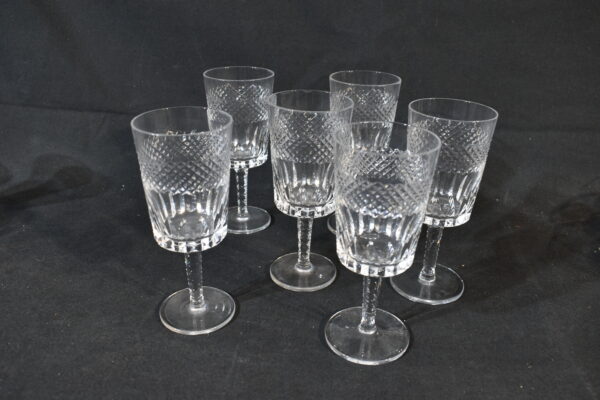 6x Small crystal stemmed wine glasses