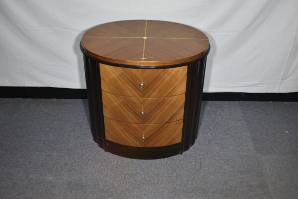 Round wooden unit with drawers