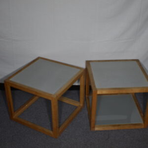 2x glass top wood table