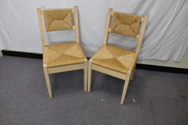 2x Pale wicker dining chairs